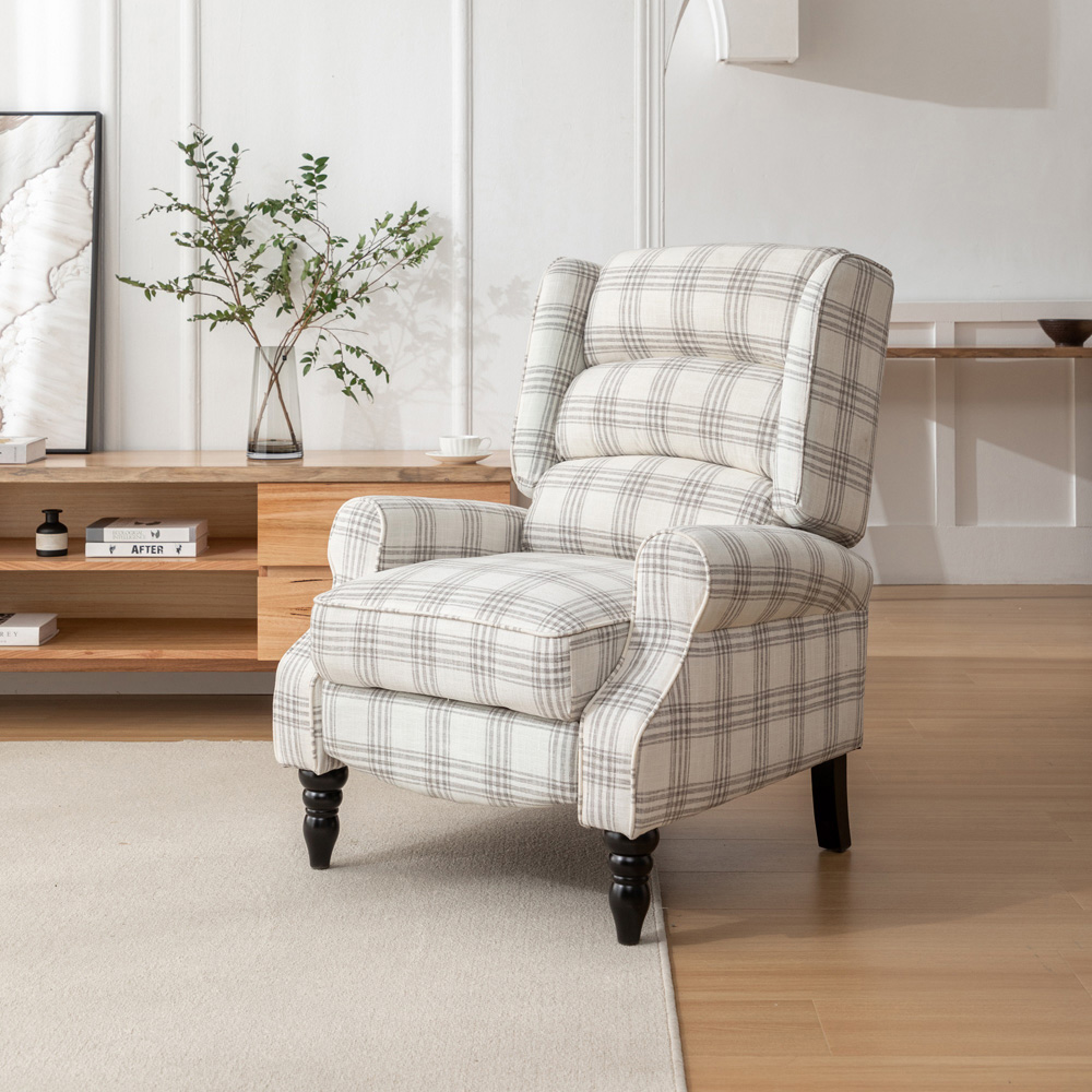 Furniture One Grey Check Fabric Recliner Massage Armchair Image 6