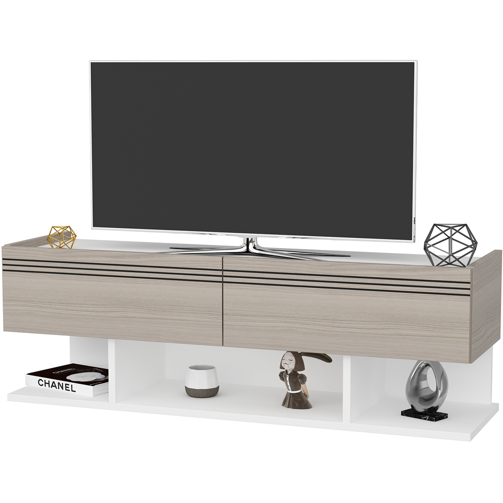 Decorotika Kase 2 Door 3 Shelf White and Cordoba Oak TV Unit Image 4