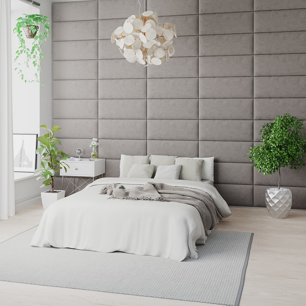 Aspire EasyMount Silver Plush Velvet Upholstered Wall Mounted Headboard Panels 4 Pack Image 2