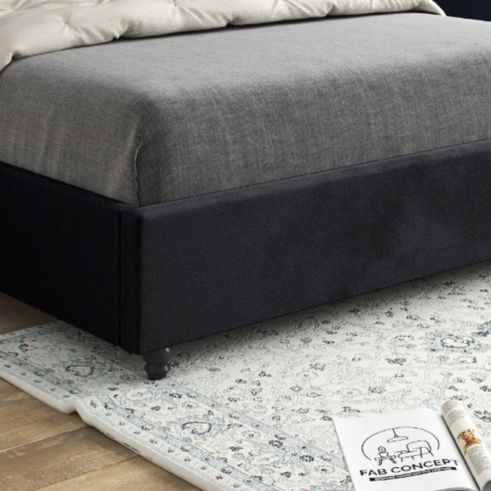 Volta King Size Black Soft Velvet Upholstered Bed Frame with Straight Winged Headboard Image 4