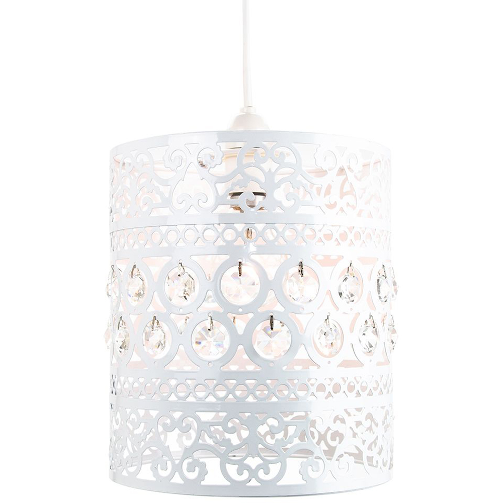 Happy Homewares Traditional and Ornate White Small Purple Acrylic Bead Jewels Pendant Shade Image 2