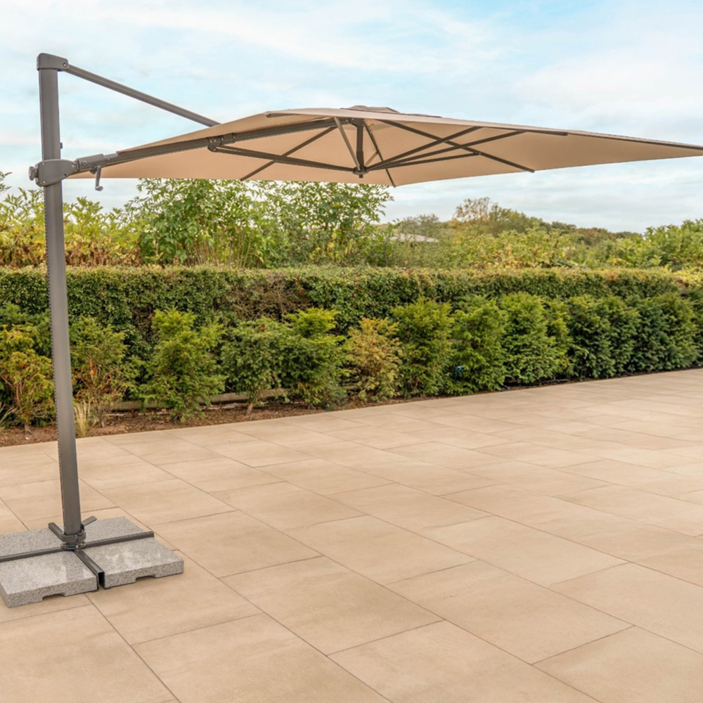 Kettler Luna Stone and Grey Cantilever Square Parasol with Granite Base and Night Cover 3 x 3m Image 3