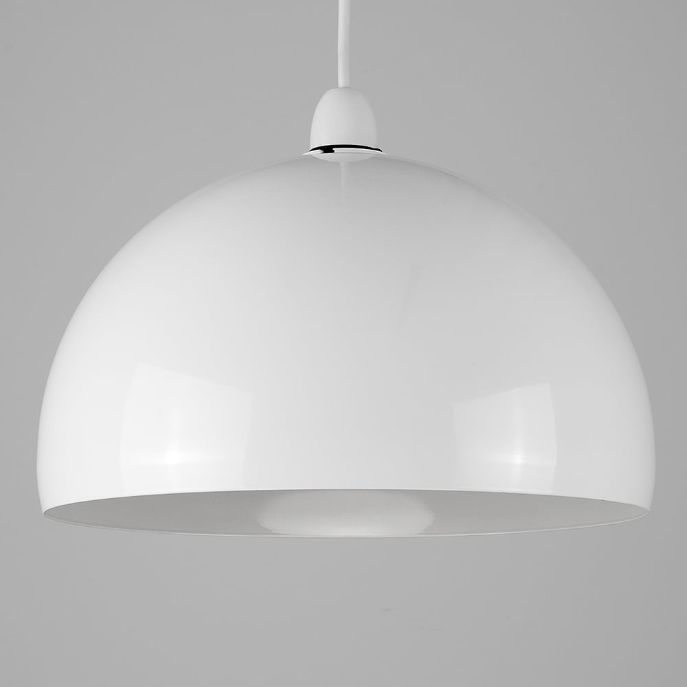 ValueLights Curva Gloss White and Grey Metal Dome Pendant Shade Image 3