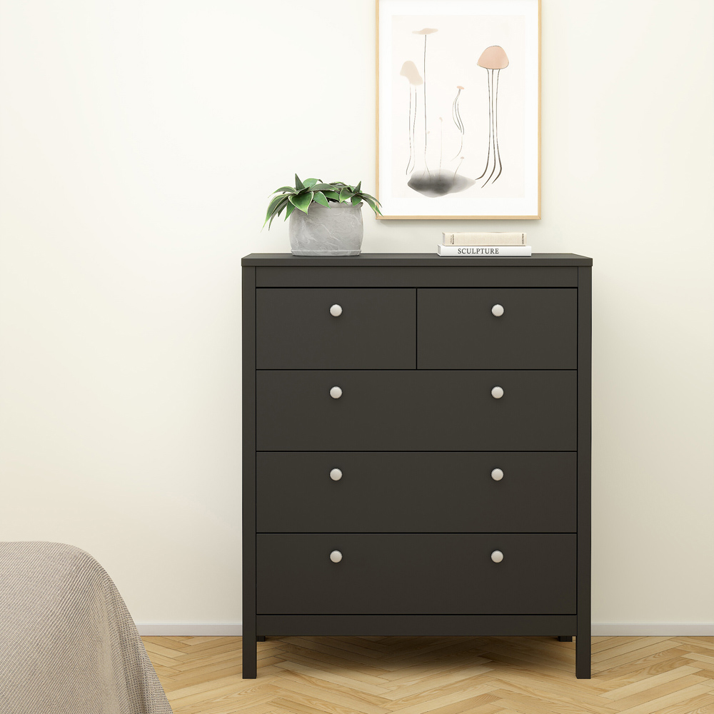Florence Madrid 5 Drawer Matt Black Chest of Drawers Image 6