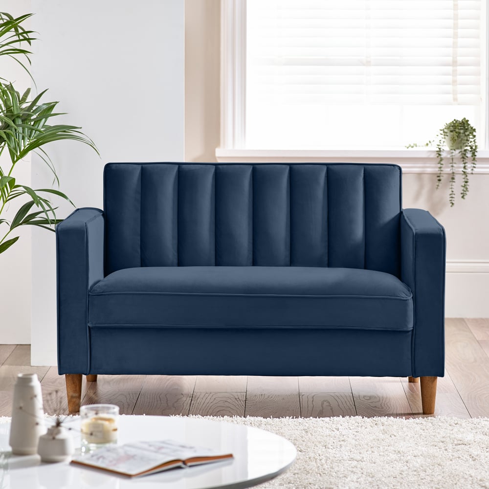Furniturebox Kody 2 Seater Midnight Blue Velvet Sofa Image 2