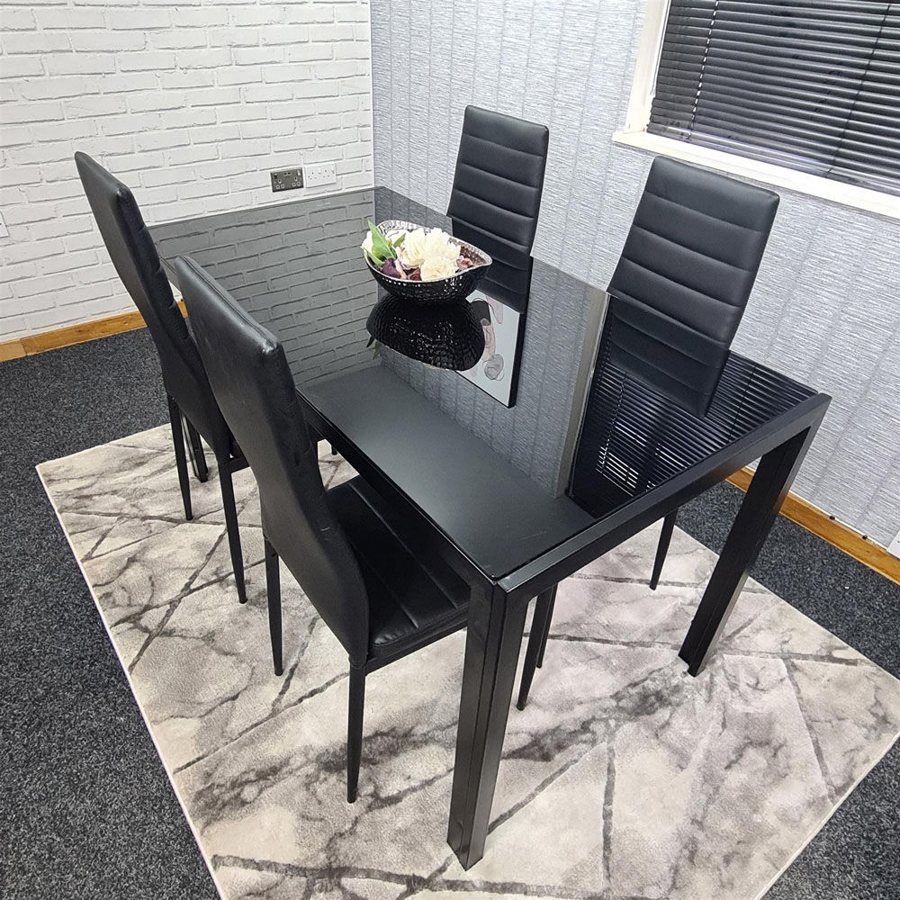 Portland 4 Seater Leather Dining Set Black and Grey Image 2