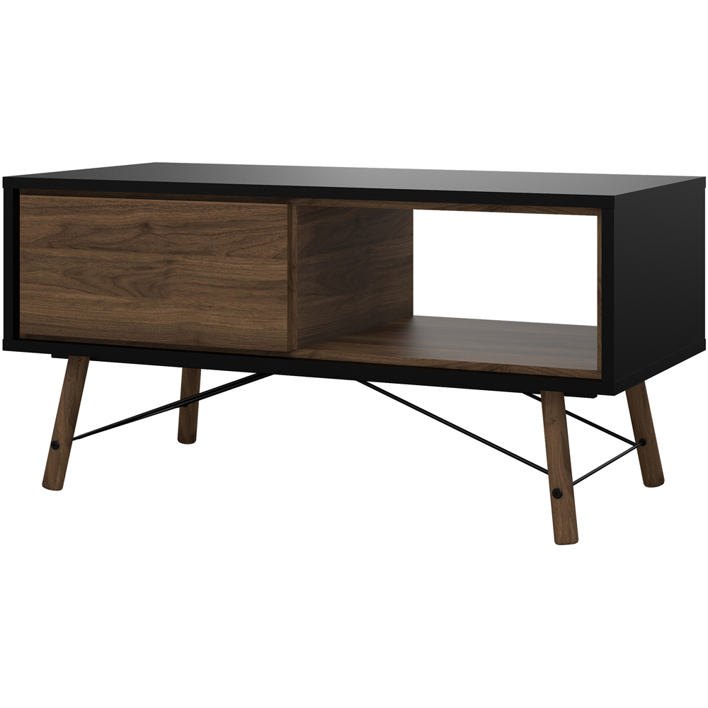 Florence Ry Single Drawer Single Shelf Matt Black and Walnut Coffee Table Image 4