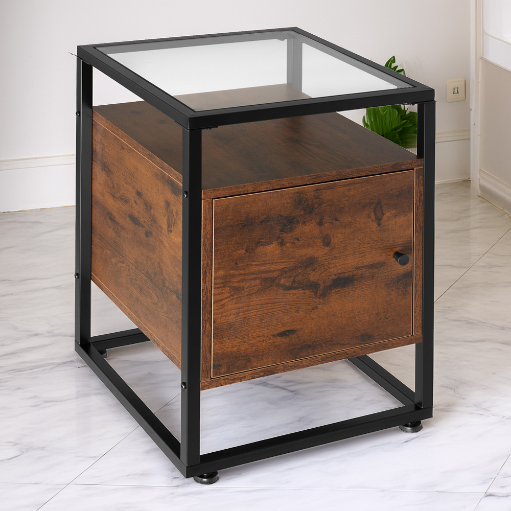 tectake Dudley 3 Shelf Dark Wood Nightstand Image 1