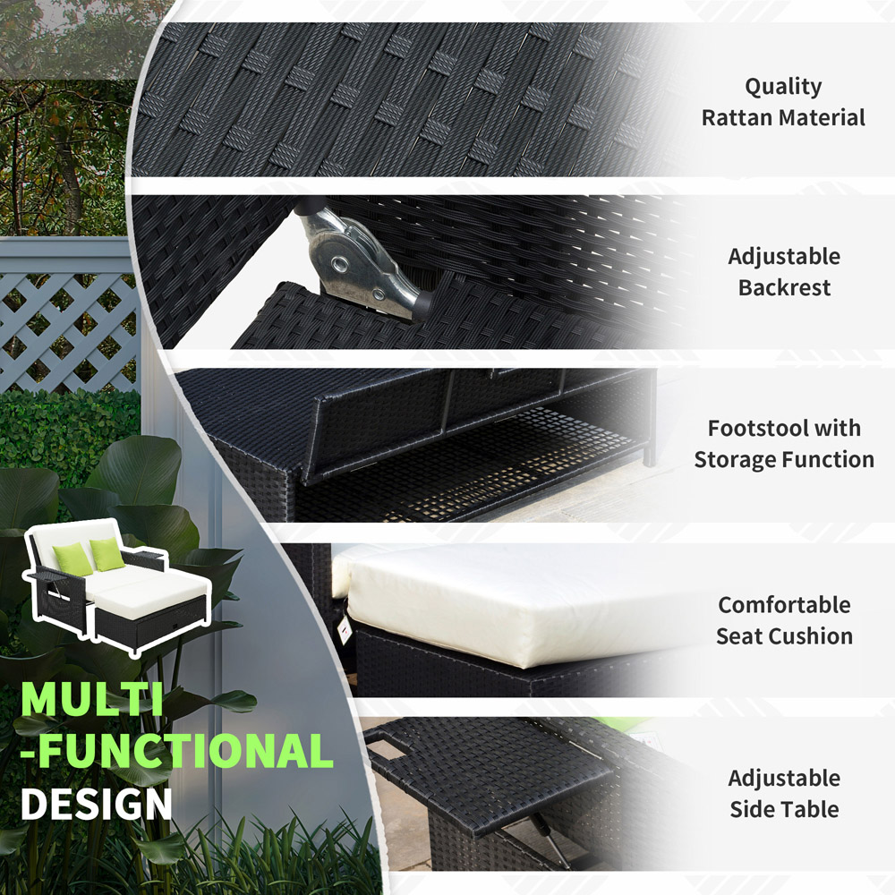 Outsunny 2 Seater Black Rattan Daybed Image 6