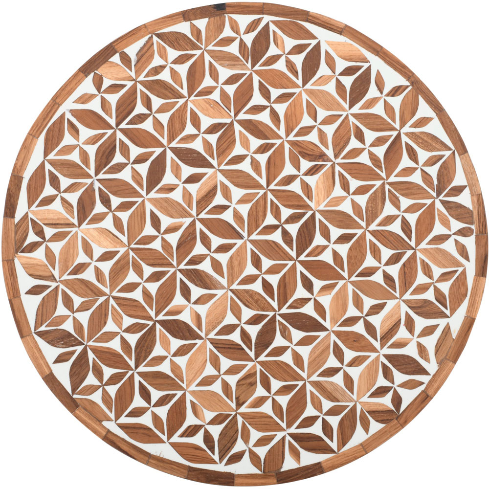IH Design Acacia Wood Inlay Floral Round Side Table Image 4