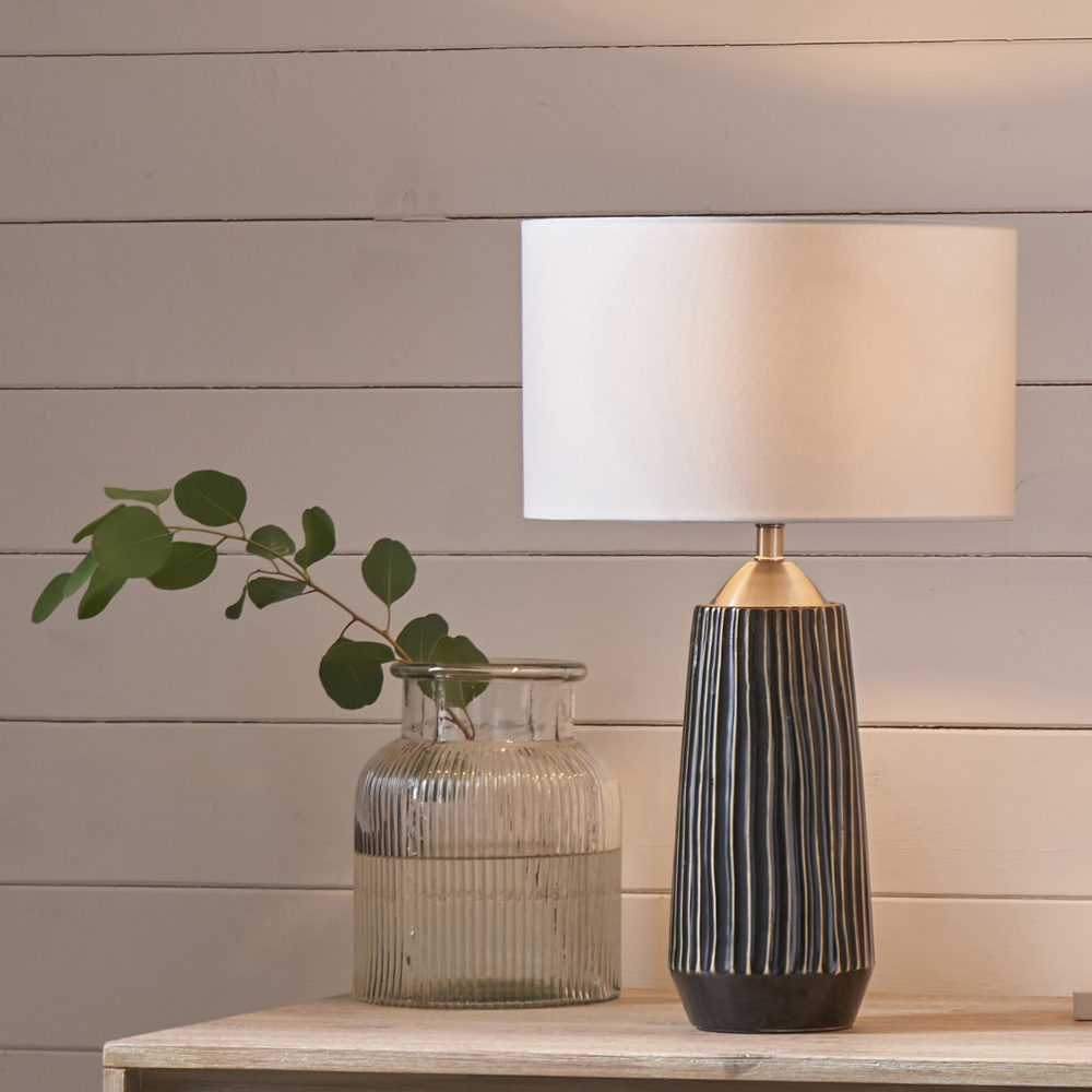 Pacific Lifestyle Artemis Black Textured and Brushed Silver Ceramic Tall Table Lamp Image 2