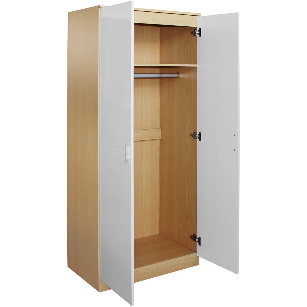 Brooklyn 2 Door Oak and White High Gloss Wardrobe Image 3