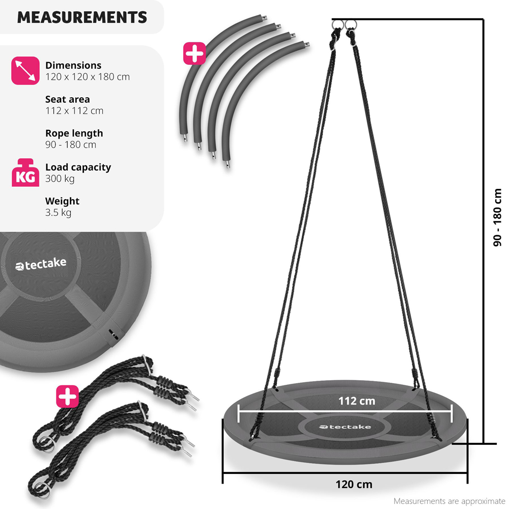 tectake Adjustable and Strong Suspension Swing 300kg 120 x 120cm Image 9