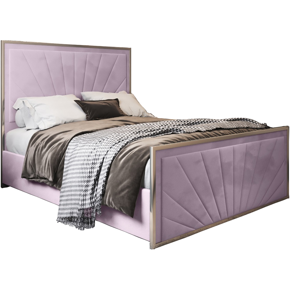 Roxy Super King Size Pink Soft Velvet Upholstered Metal Bed Frame with Chevron Headboard Image 2