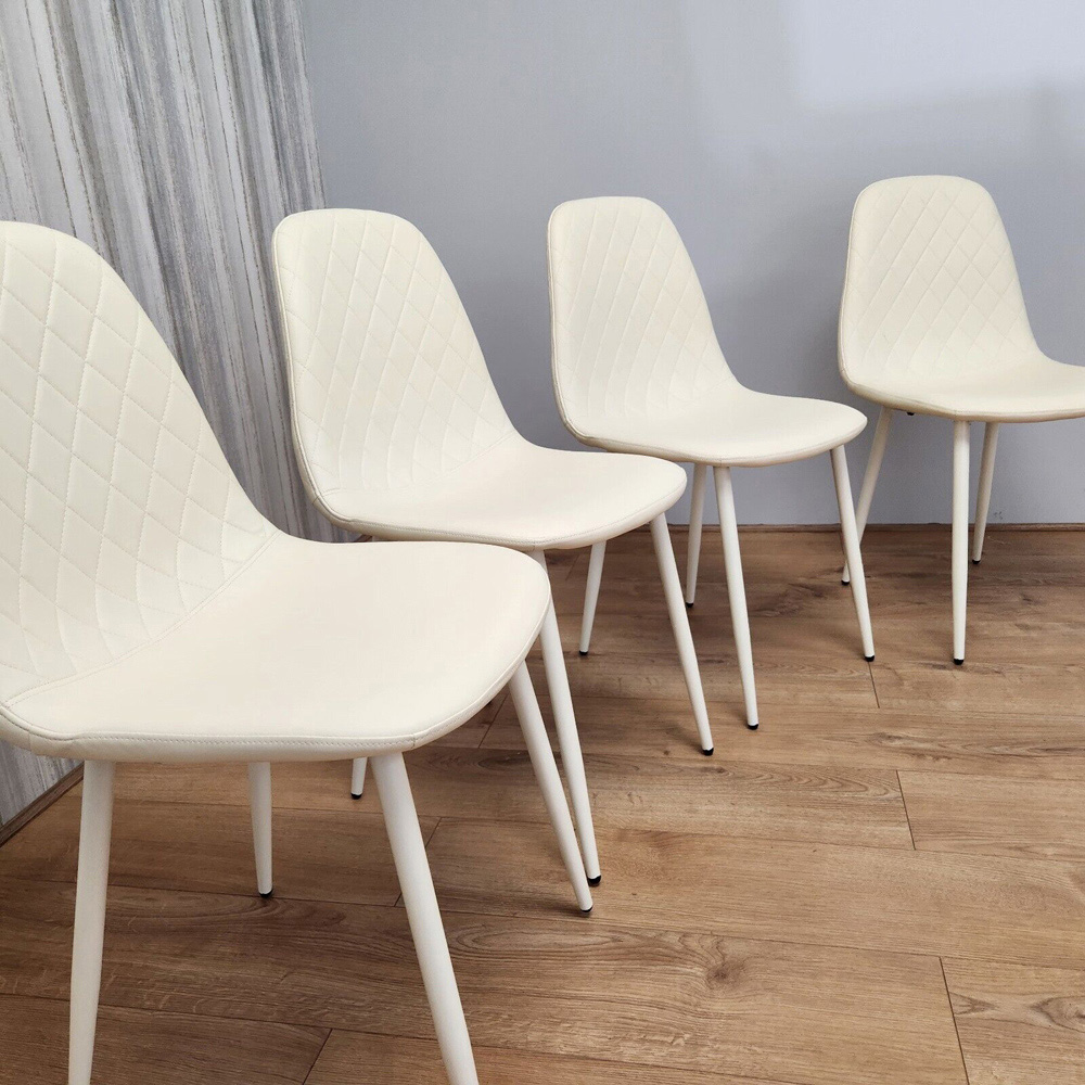 Denver Set of 4 Cream Leather Dining Chairs Image 3
