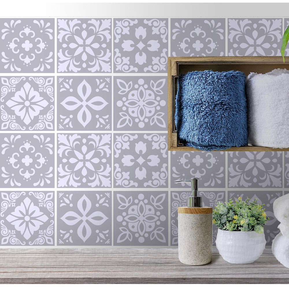 Walplus Andalu Light Grey Cement Spanish Wall Tile Sticker 15 x 15cm 48 Pack Image 3