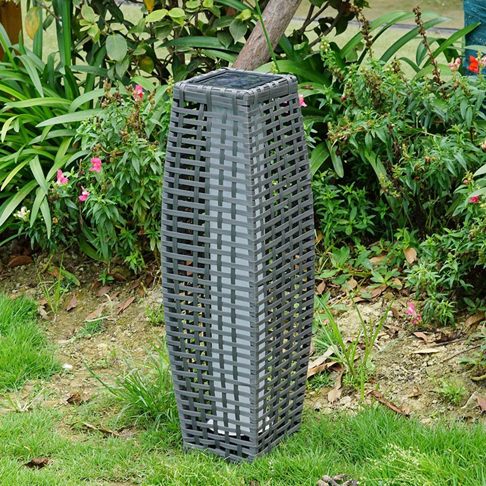 Gr8 Garden Grey Solar Rattan Effect Tall LED Floor Lamp Lantern Image 2