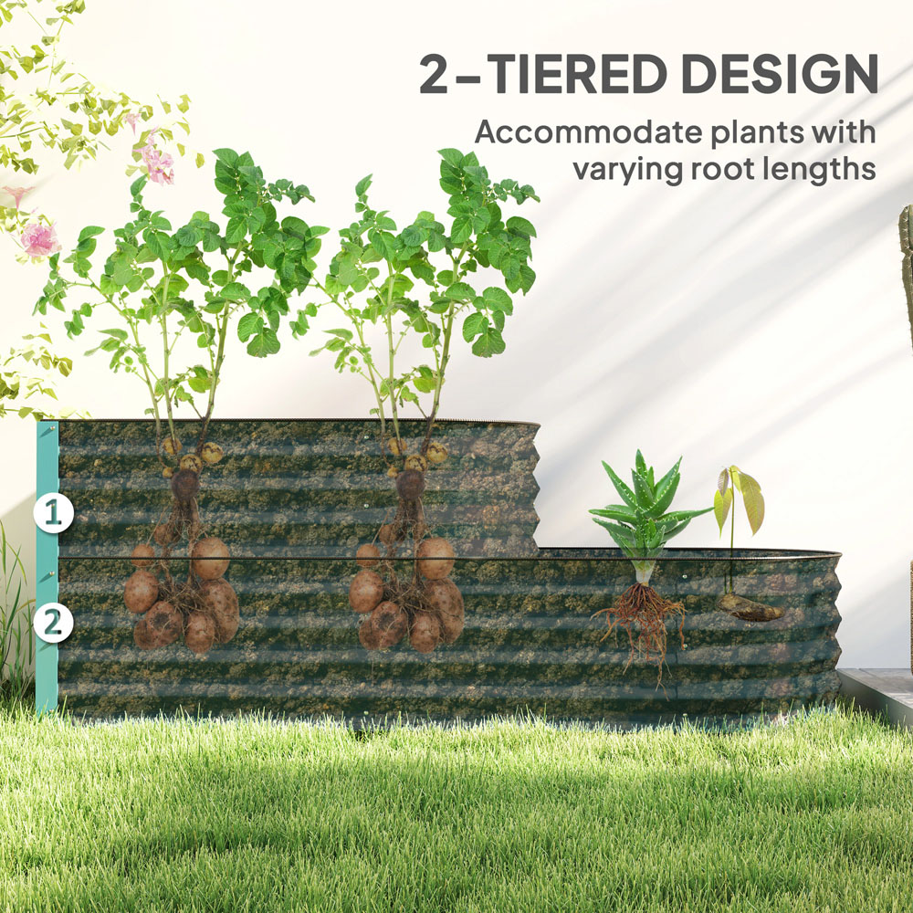 Outsunny 2 Tier Dark Green Galvanised Raised Garden Bed Image 5