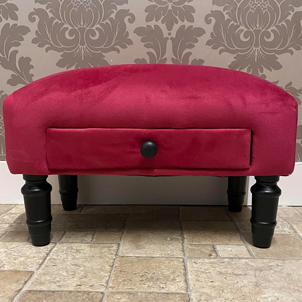 Acacia Home Single Drawer Red Velvet Footstool Image 1