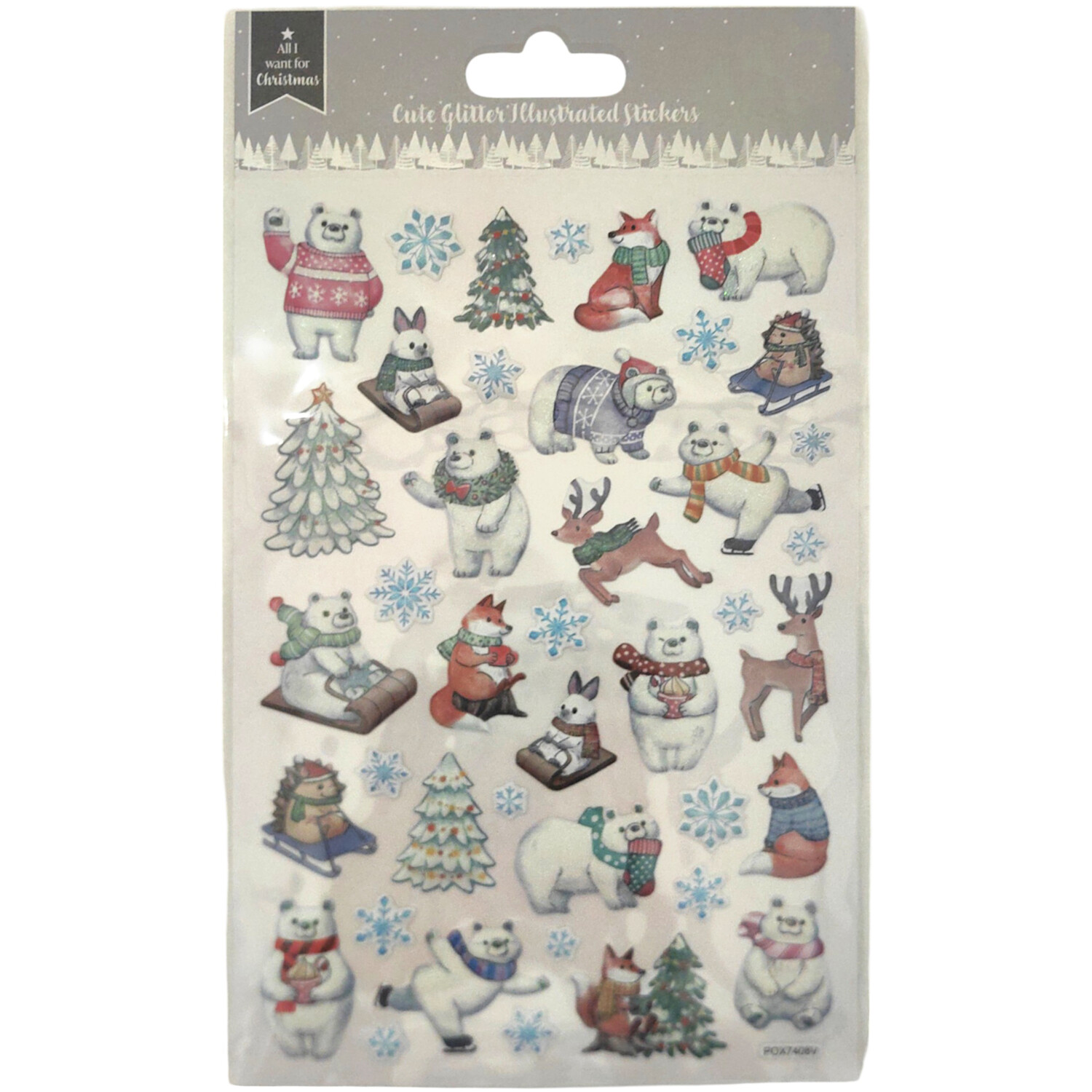 Cute Glitter Christmas Illustrated Stickers White Image 2