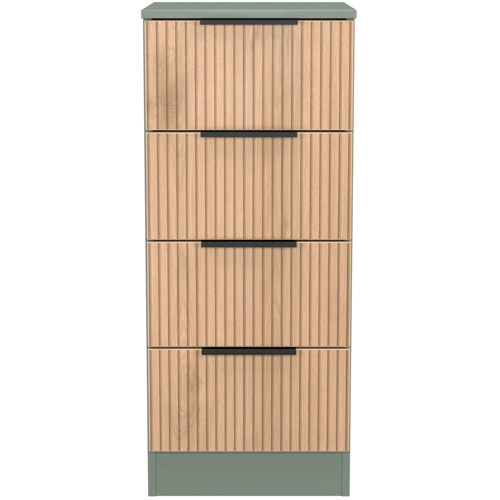 Crowndale Java 4 Drawer Slatt Effect and Reed Green Bedside Cabinet Image 2