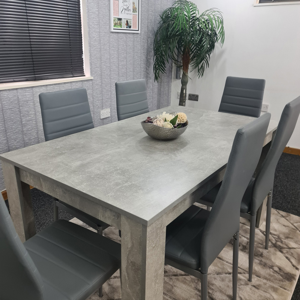 Portland Leather 6 Seater Dining Set Stone Grey and Grey Image 4