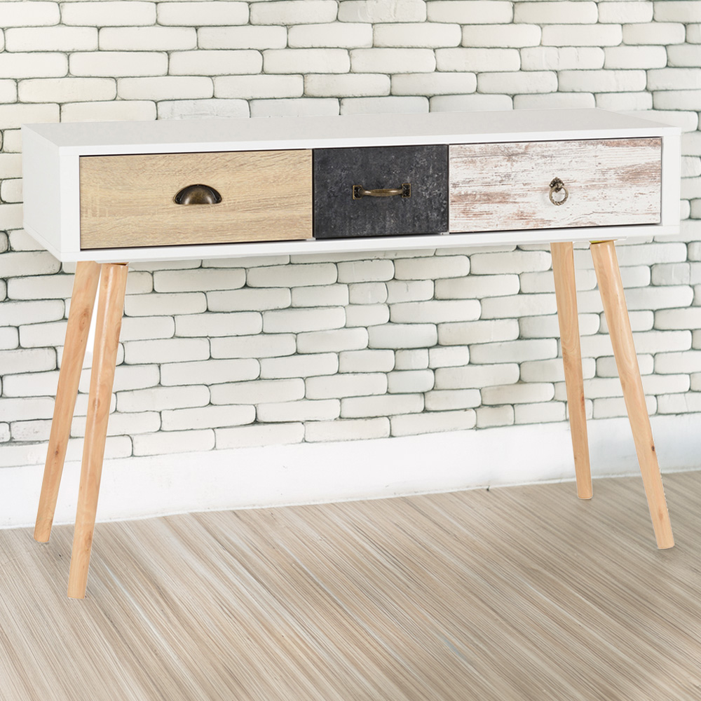 Seconique Nordic 3 Drawer White and Distressed Console Table Image 1
