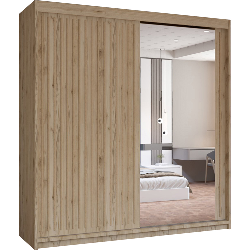 M N Furniture Roman 2 Door Oak Mirrored Sliding Wardrobe 150cm Image 2