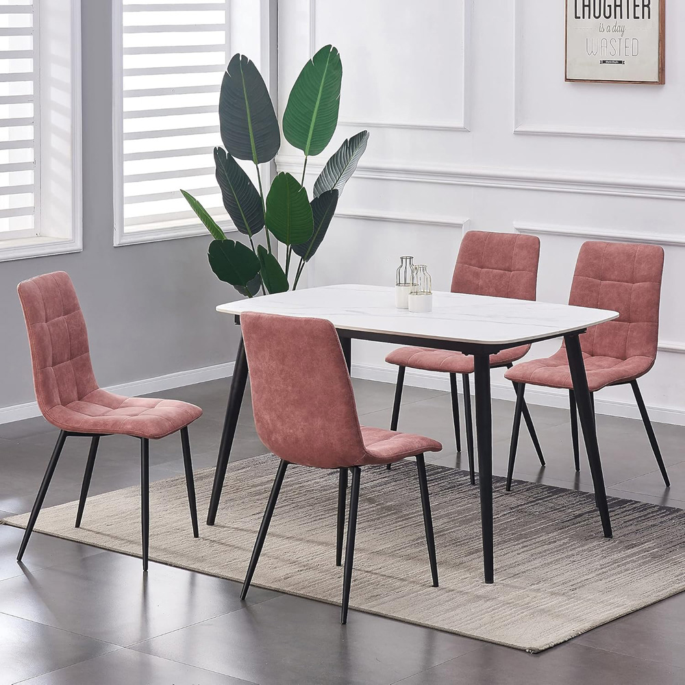 Henri Set of 4 Pink Faux Suede Leather Dining Chair Image 6