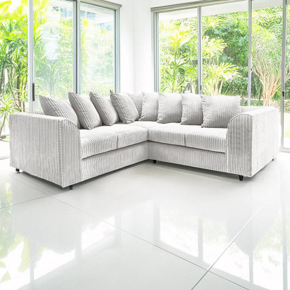 Luxor 5 Seater Silver Jumbo Cord Scatter Back L Shaped Corner Sofa Set Image 1