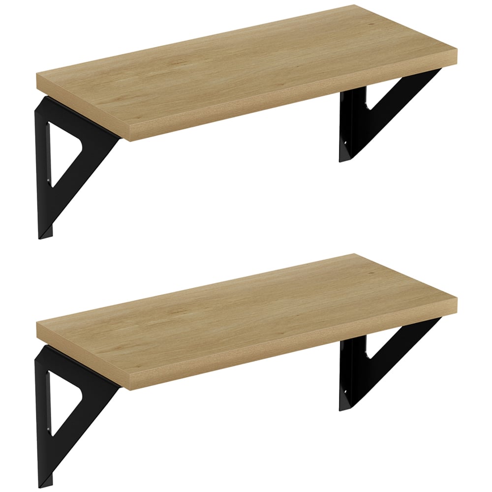 Homebase Light Oak Effect Shelf with Black Brackets 2 Pack Image 1