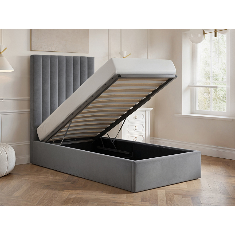 Solace+Co Everley Single Grey Velvet Ottoman Bed Image 6