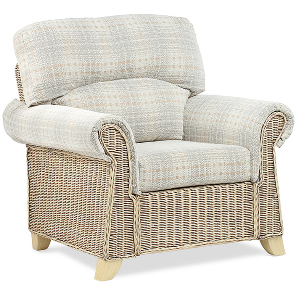 Desser Clifton Natural Rattan Check Fabric Armchair Image 2