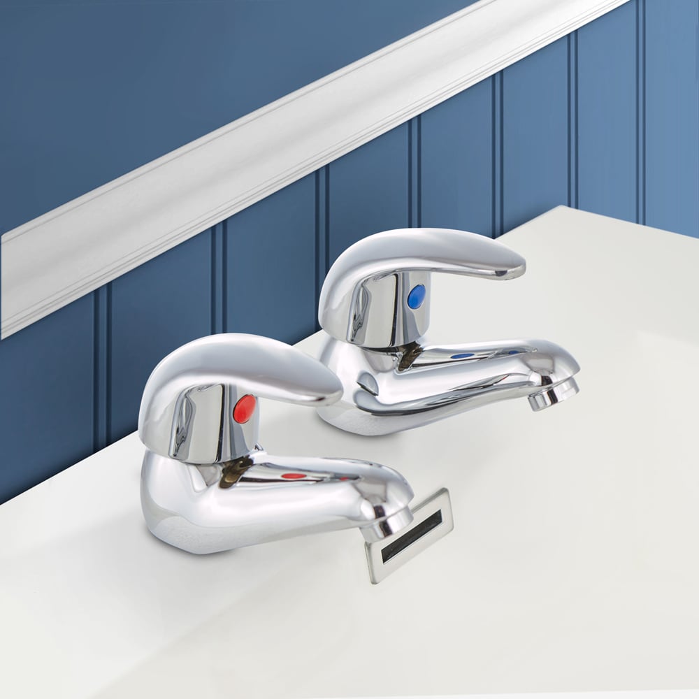Nes Home Luma Modern Chrome Deck Mounted Hot and Cold Basin Taps Image 2