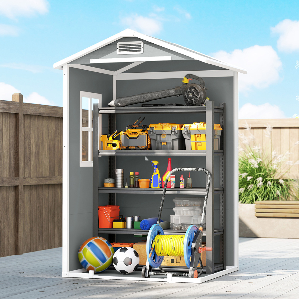 Outsunny 4 x 3ft Light Grey Apex Small Garden Shed with Built-In Floor Image 5