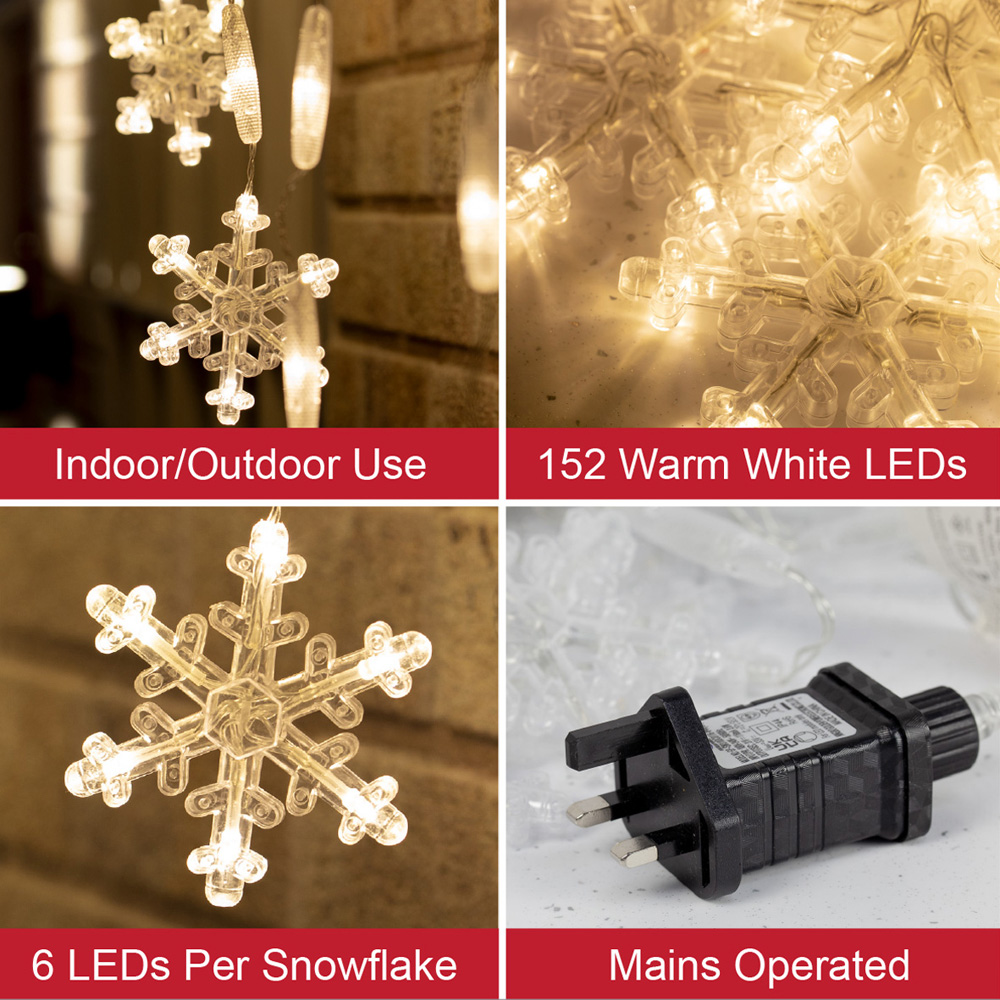 The Christmas Workshop 152 LED Warm White Snowflake Curtain String Light Image 7