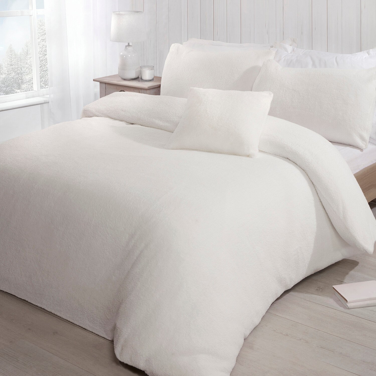 Teddy Fleece Duvet and Pillow Case Set  - Ivory / King Image 2