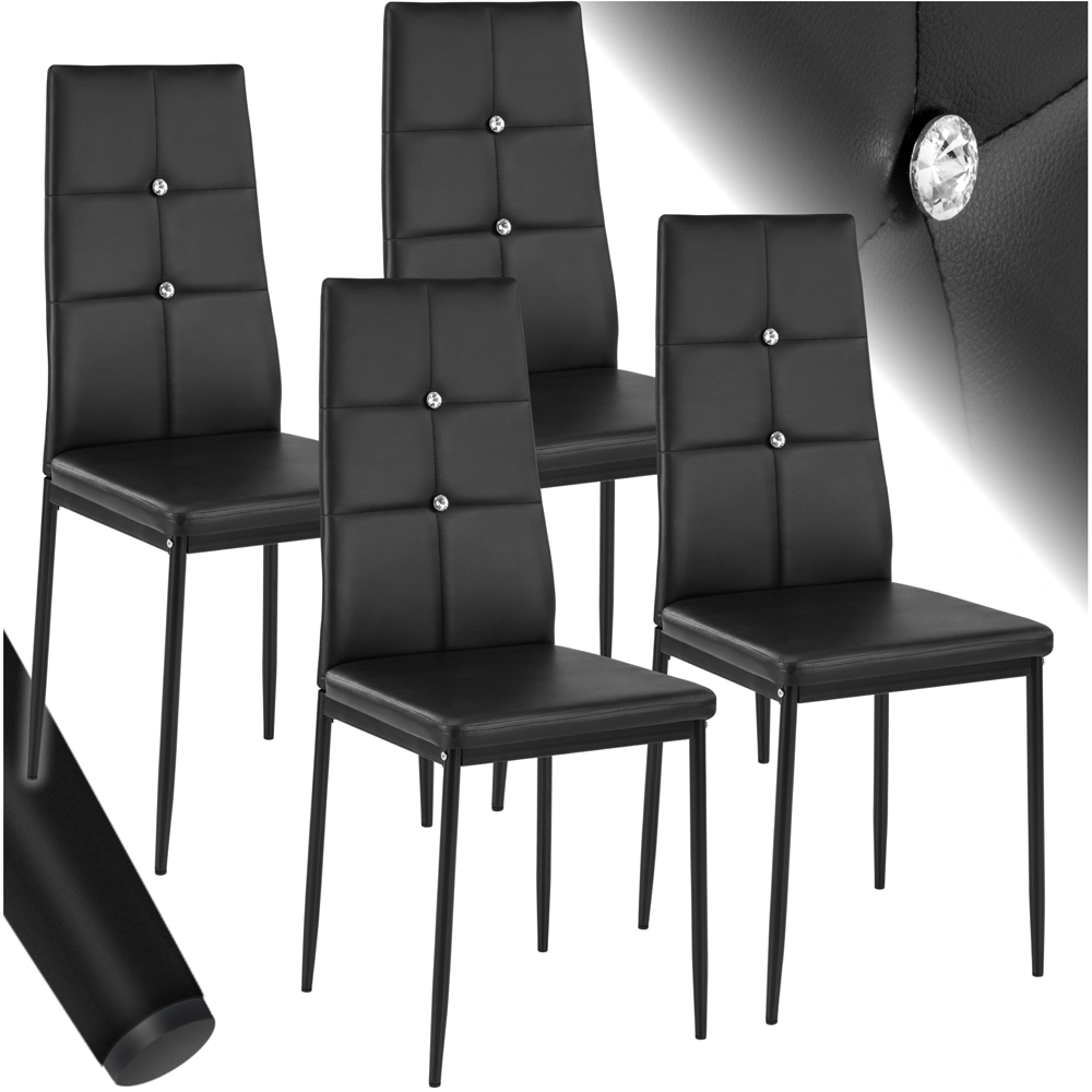 tectake Set of 4 Black Rhinestone Highlight Dining Chairs Image 2