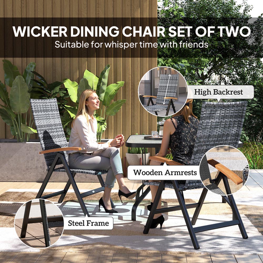 Outsunny Set of 2 Light Grey Rattan Folding Garden Chair Image 8