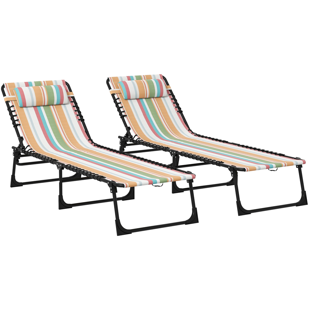 Outsunny Set of 2 Multicolour Foldable Cot Sun Lounger Image 2