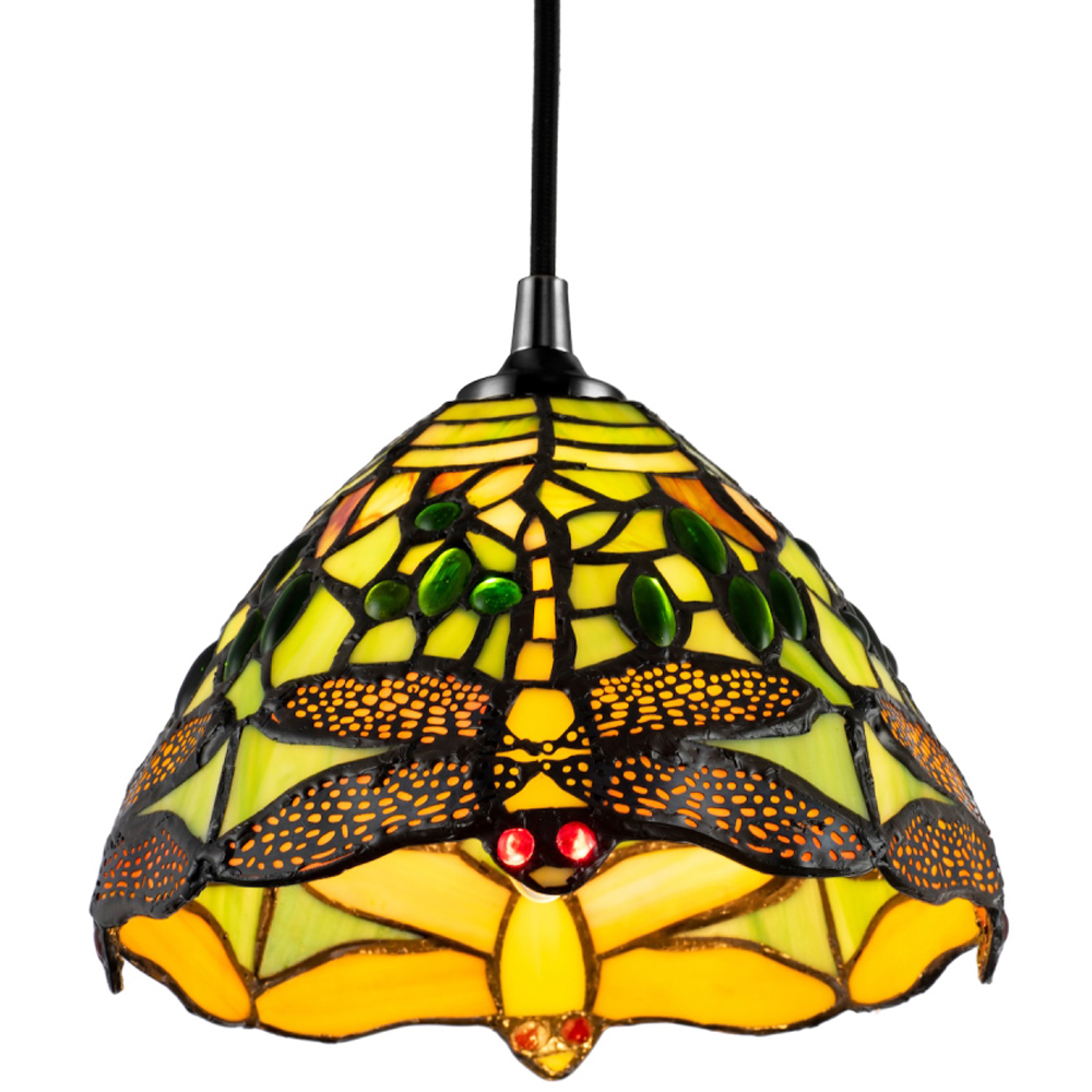 Happy Homewares Green Stained Glass Dragonfly Tiffany Pendant Lighting Shade Image 4