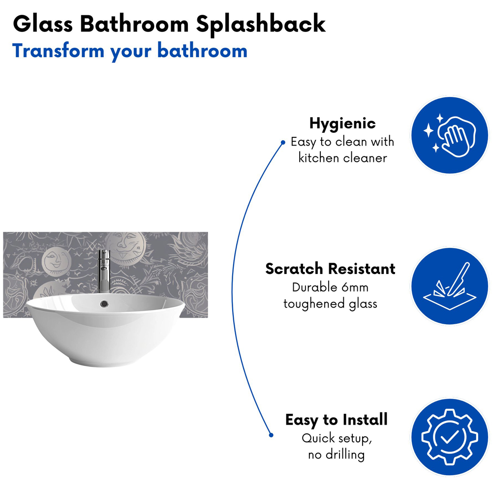 Warren Reed Designer Sun and Moon in Grey Glass Bathroom Splashback 25 x 60cm Image 4