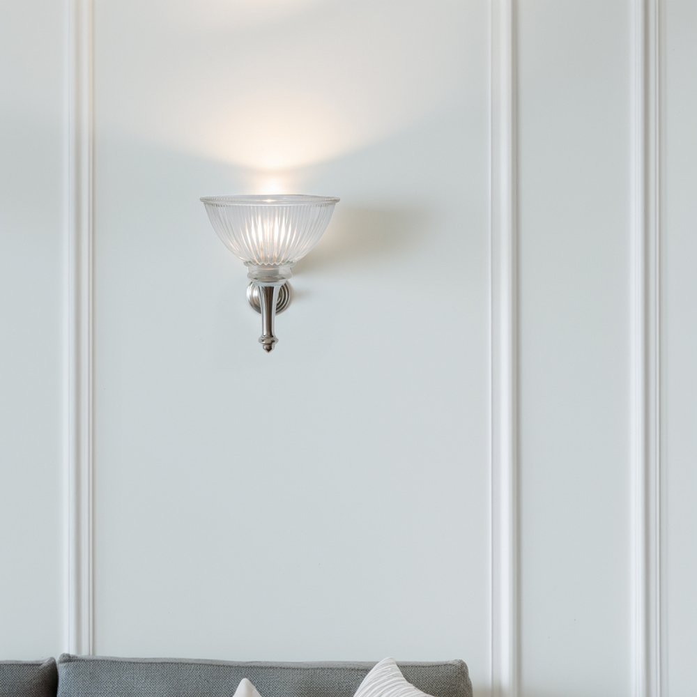 Happy Homewares American Diner Clear Glass Shade with Ribbed Lines 2 Pack Image 2