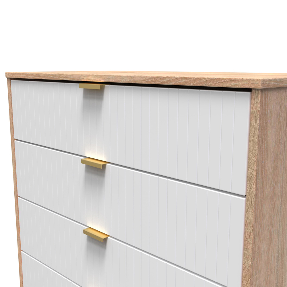Crowndale 4 Drawer White Matt and Bardolino Oak Wide Chest of Drawers Ready Assembled Image 5