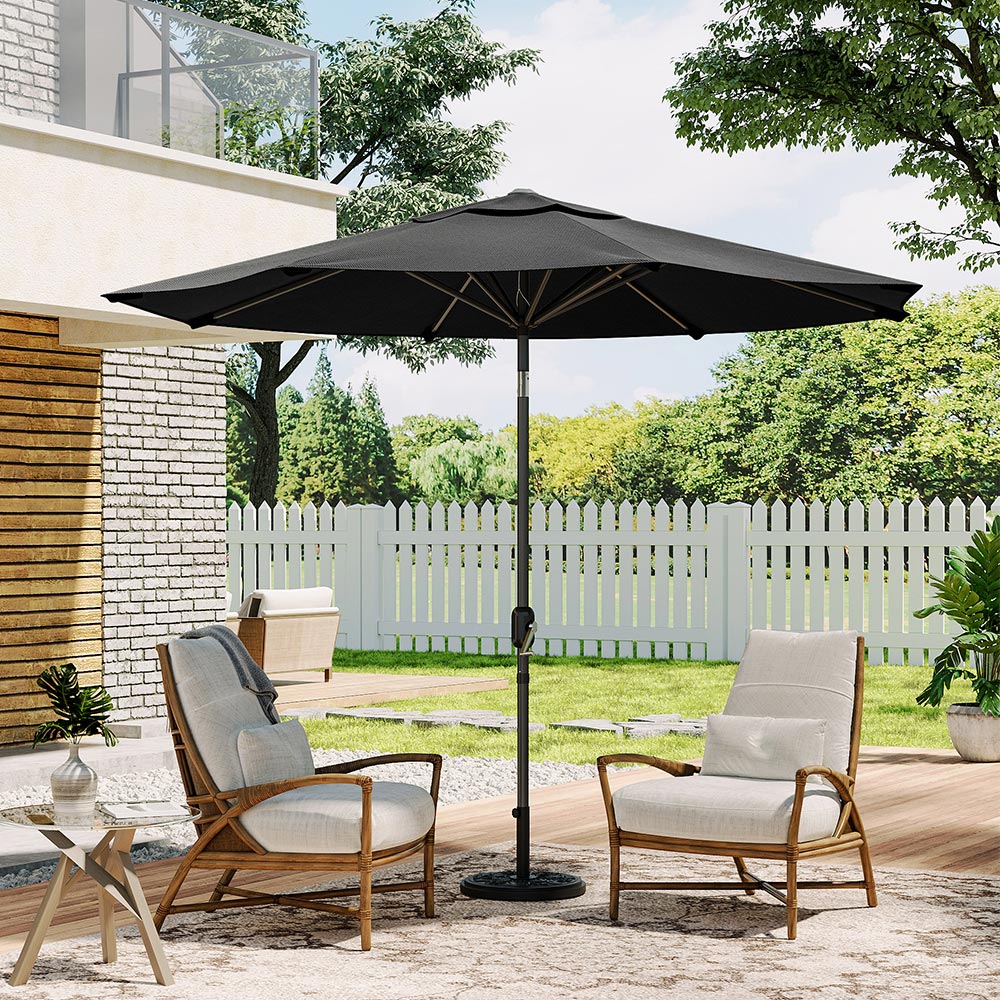 Living and Home Black Round Crank Tilt Parasol with Floral Round Base 3m Image 5