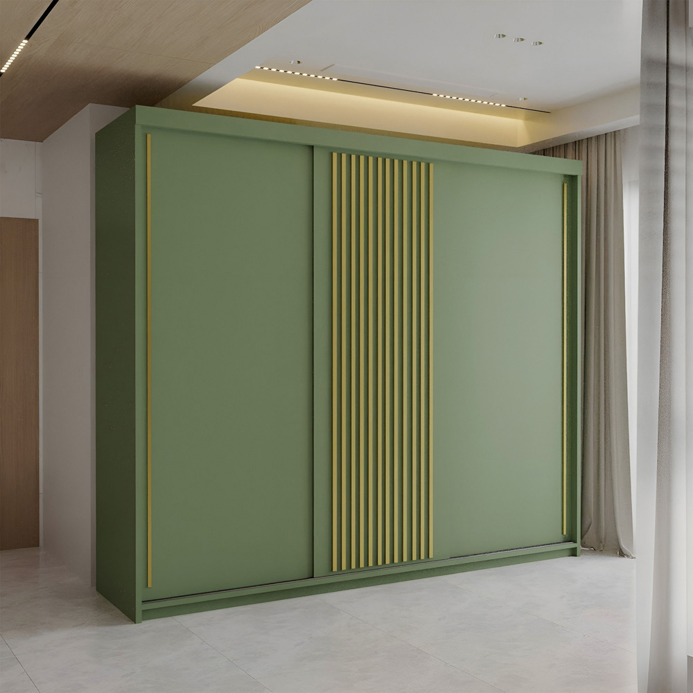 Sliding Wardrobes 4U Pesto 3 Door Green Sliding Wardrobe Image 4