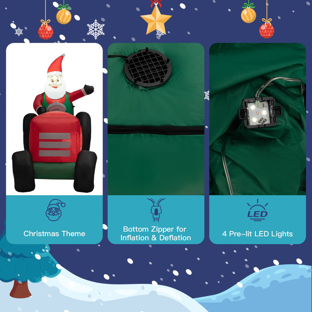 Costway Santa Claus Driving a Tractor with Gifts LED Inflatable Decoration 4.9 x 8.8 x 3.1ft Image 5