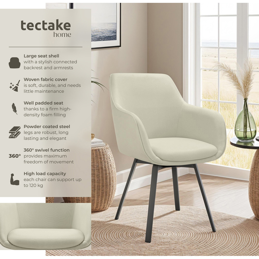 tectake Alicon Set of 6 Greige Woven Fabric Swivel Dining Chair Image 6