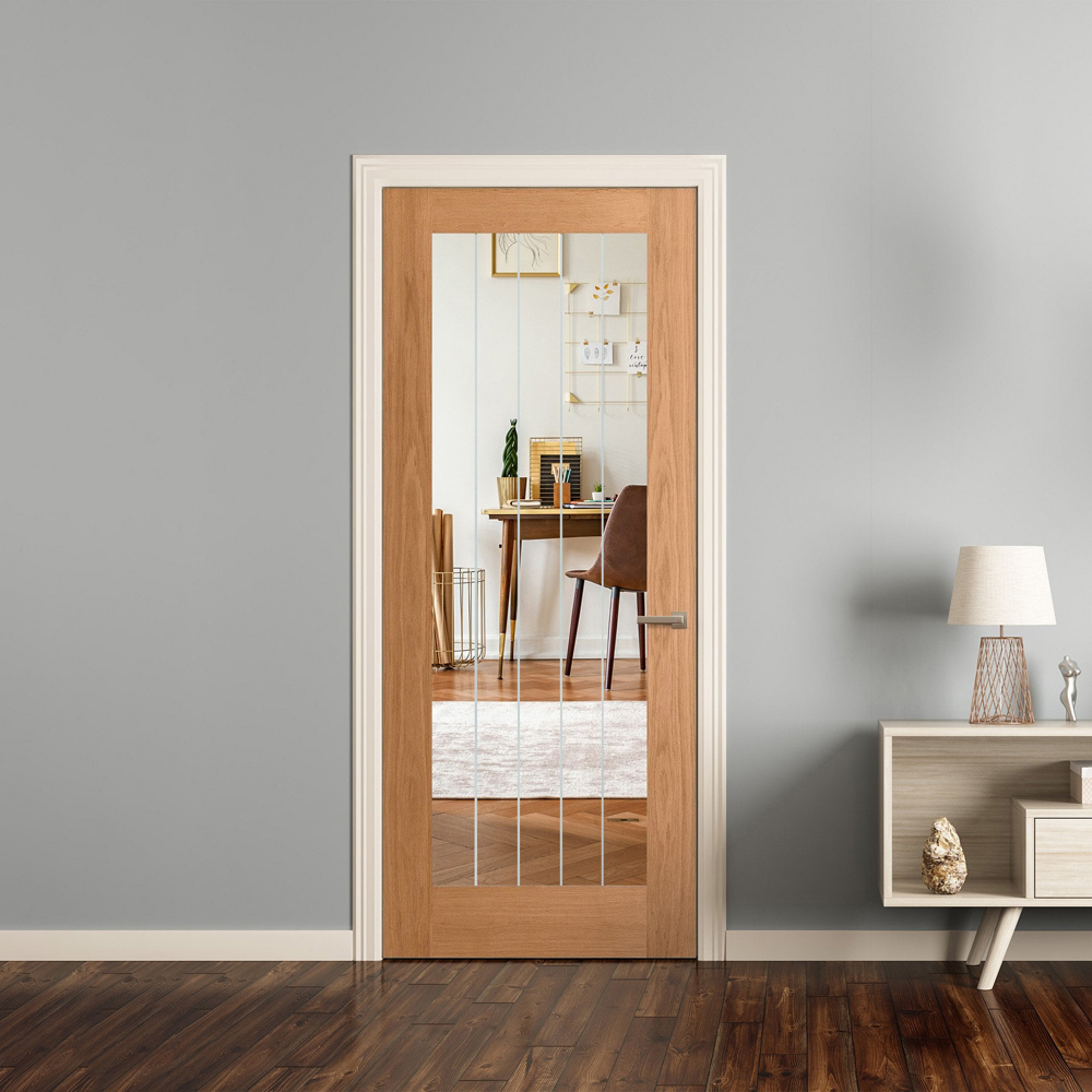 Farley Oak Veneer Fully Finished 1 Light Obscure Lined Clear Internal Glass Door 2040 x 726 x 40mm Image 4
