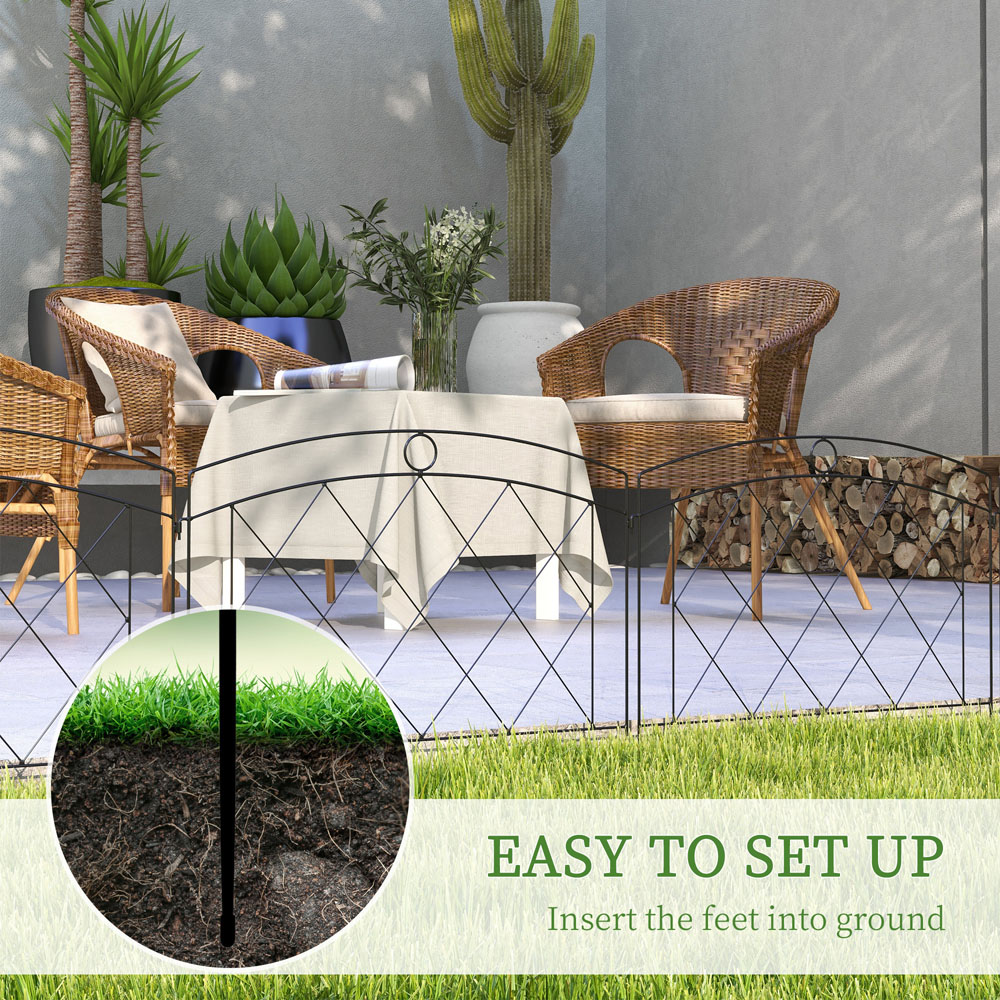 Outsunny Black Metal 2 x 2ft 6 Pack Decorative Garden Fence Panel Image 4